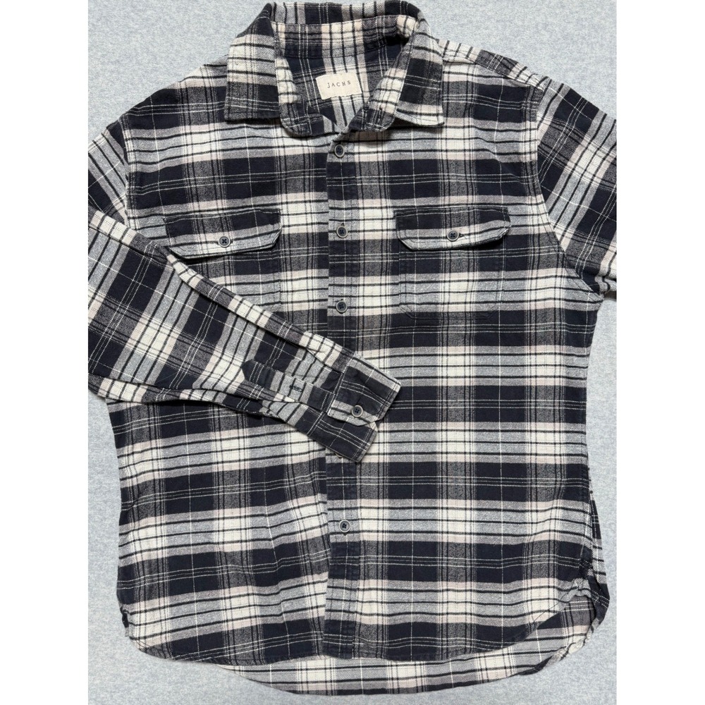 Jachs Mens XL Flannel Shirt Black White Plaid Long Sleeve Button Down Pockets - Picture 1 of 13